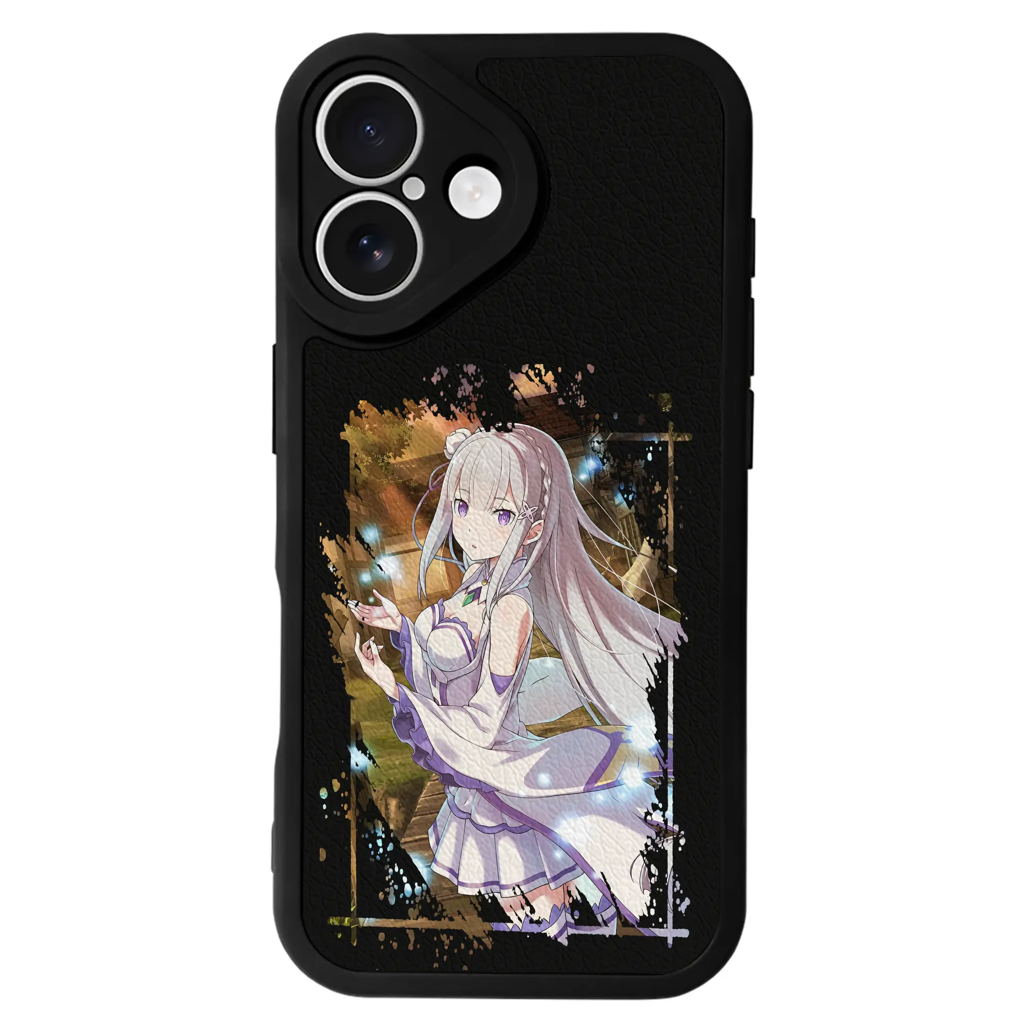 リゼロ グッズ エミリア - IPhone 16シリーズ対応 ・ シリコンスマホケース ・ レザー調 ・ 高精度フィット ・ 耐衝撃 ・ ワイヤレス充電対応 ・ 精密カット